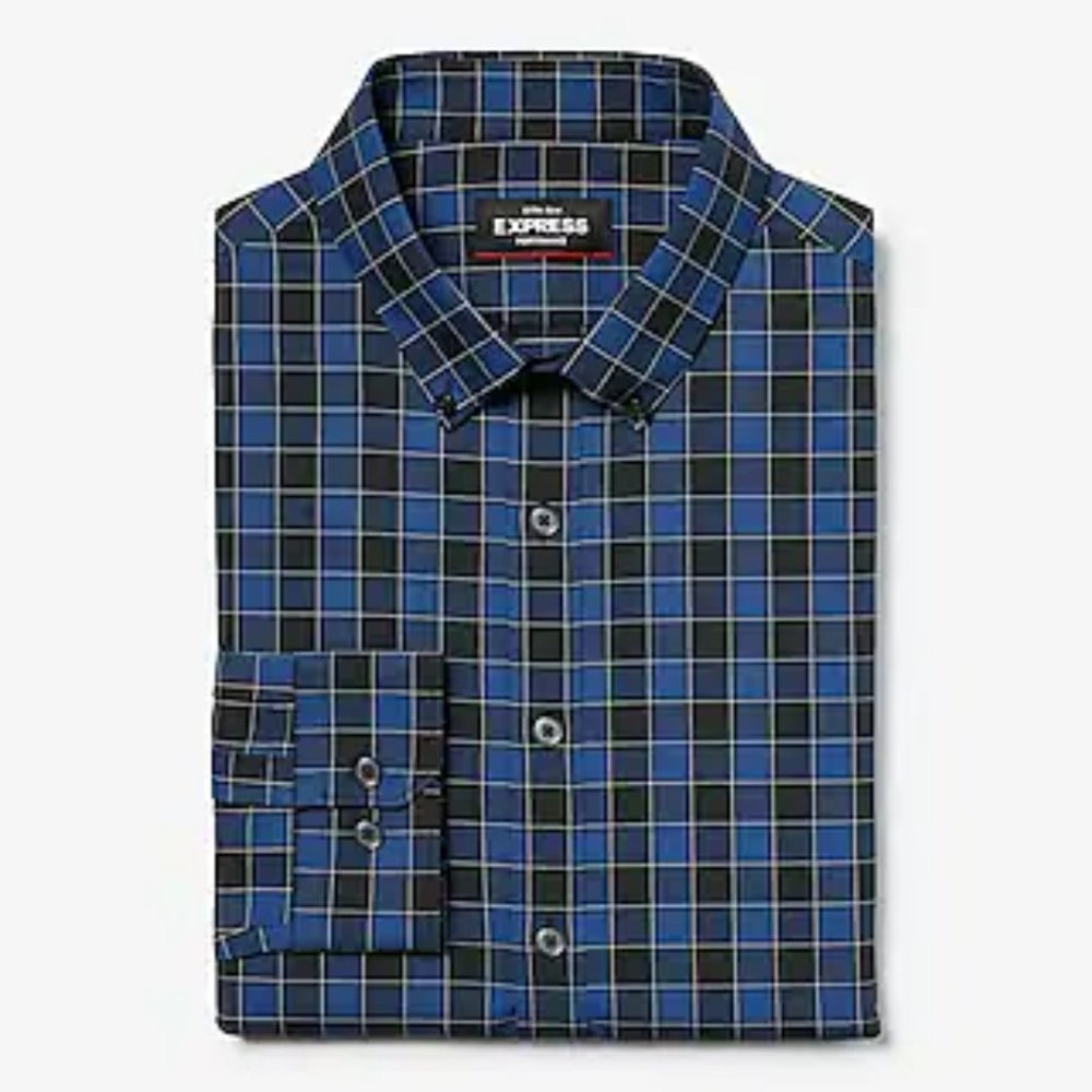 Express Extra Slim Checker Print Wrinkle Resistant